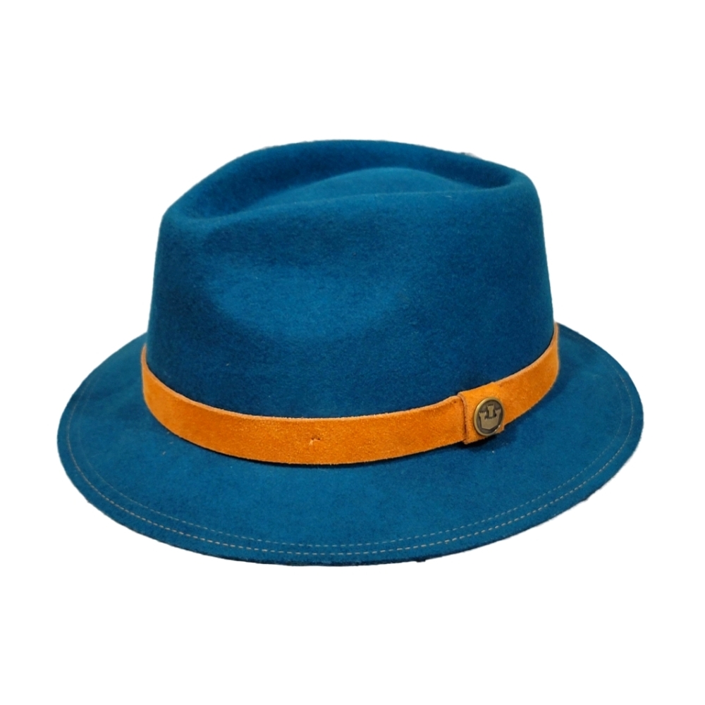 Goorin Bros Teal Felt Fedora with Orange Band